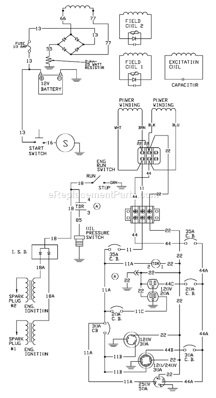 Page E Diagram and Parts List for 1647-0  Briggs and Stratton Generator
